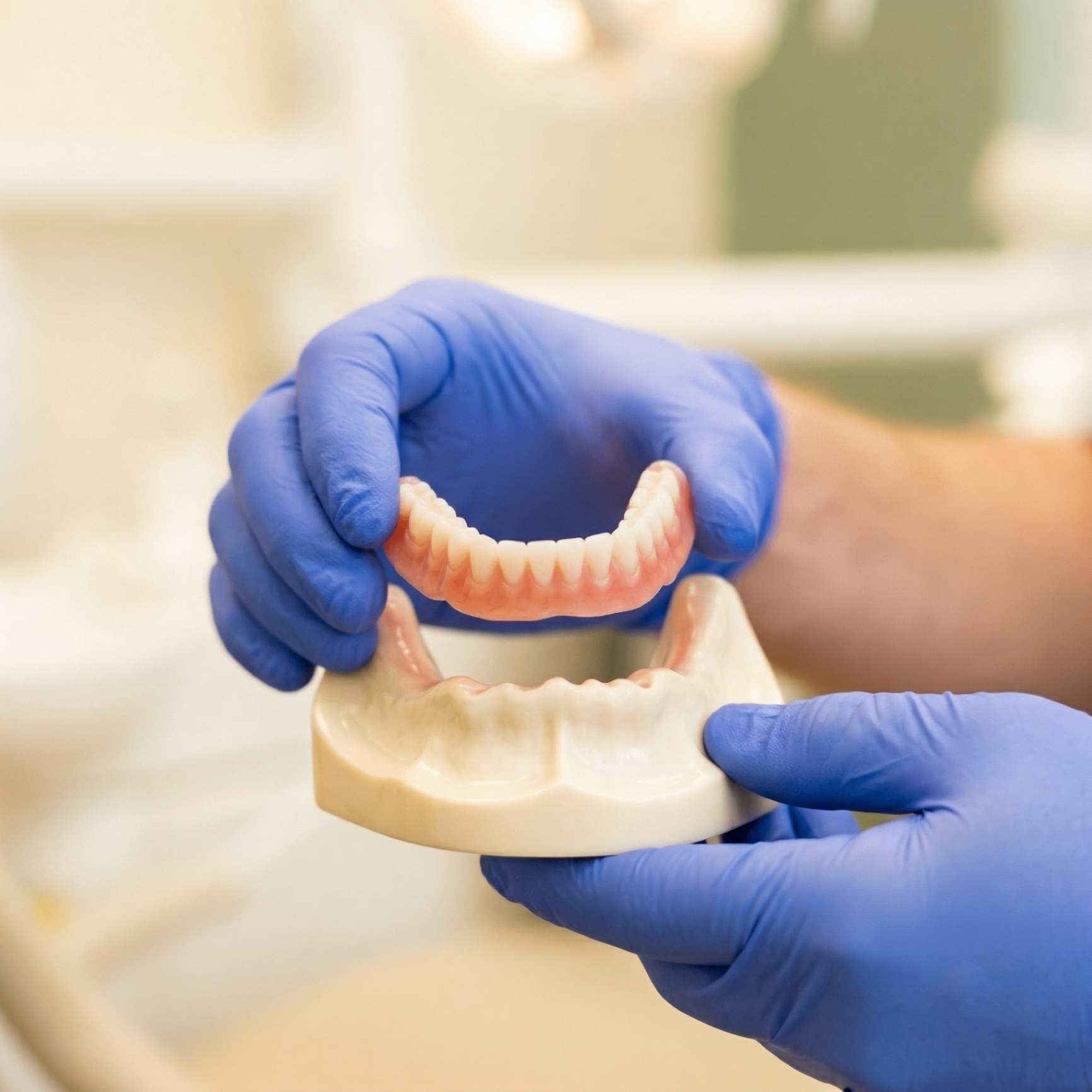 Denture fitting on a dental model