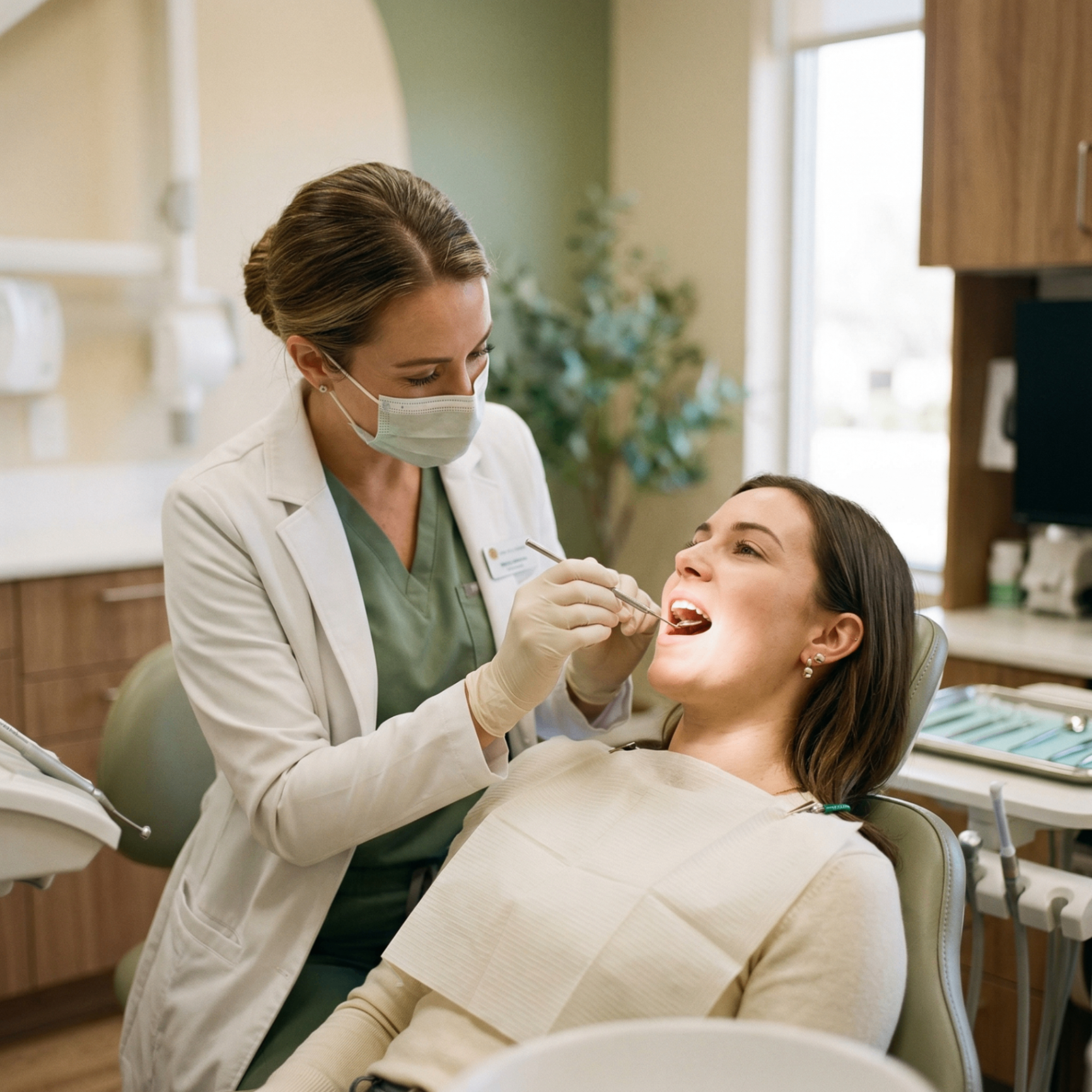 Oral surgeon performing a dental examination on a patient