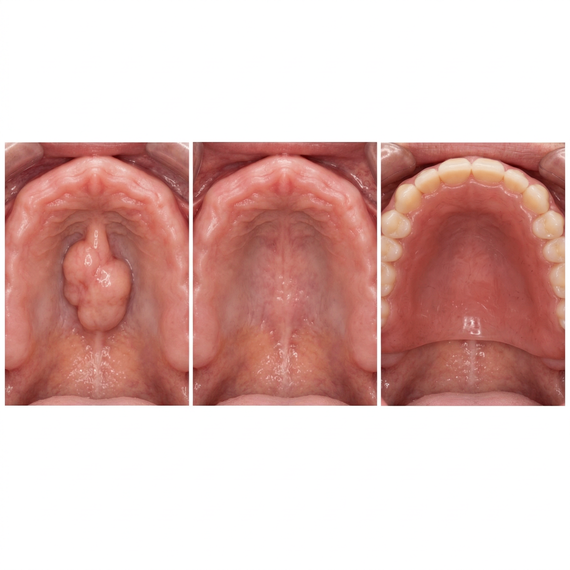 Before and after palatal tori removal showing smooth bone surface
